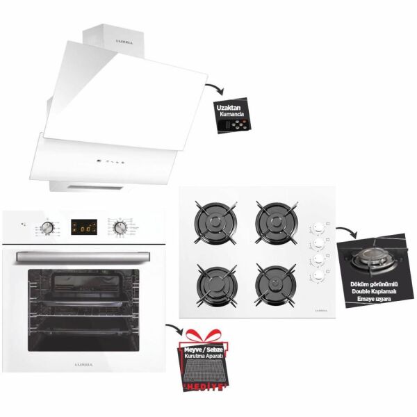 Luxell Opall 15 Program Dokunmatik Dijital Turbo Beyaz Cam Ankastre Set