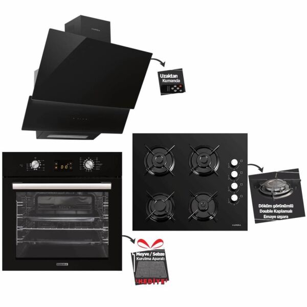 Luxell Opall 15 Program Dokunmatik Dijital Turbo Siyah Cam Ankastre Set