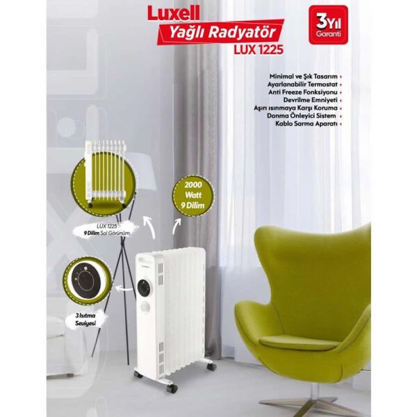 Luxell LUX-1225 9 Dilim 2000 Watt Yağlı Radyatör - Beyaz