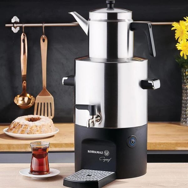 Korkmaz A841-01 Çayşef 2000 W Paslanmaz Çelik Semaver - Parlak İnox