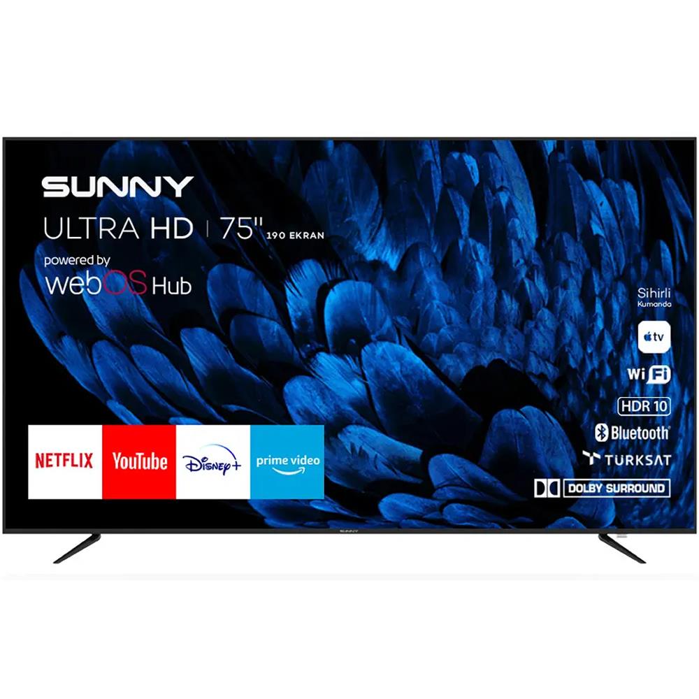 Sunny SN75LEDB252 Frameless 75'' 190 Ekran 4K webOS 2.0 Smart Wifi Led TV