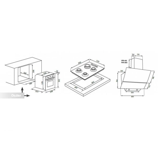 Luxell Safir Plus 8+1 Program Turbo Ankastre Siyah Cam Set