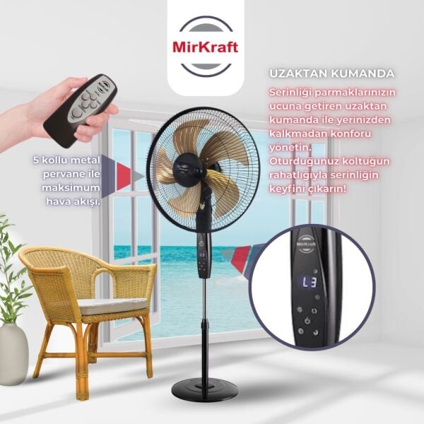 MirKraft FS-K5018 18'' DC Motor 5 Metal Kanatlı Uzaktan Kumandalı Ayaklı Vantilatör