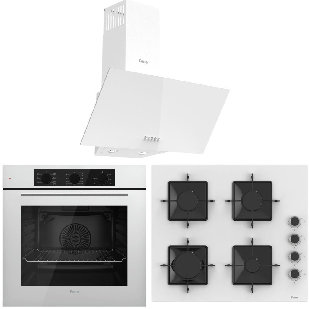 Ferre FlowArt QBL62CB - SS206 - D087 7 Prog. Mekanik Turbo Ankastre Set - Beyaz