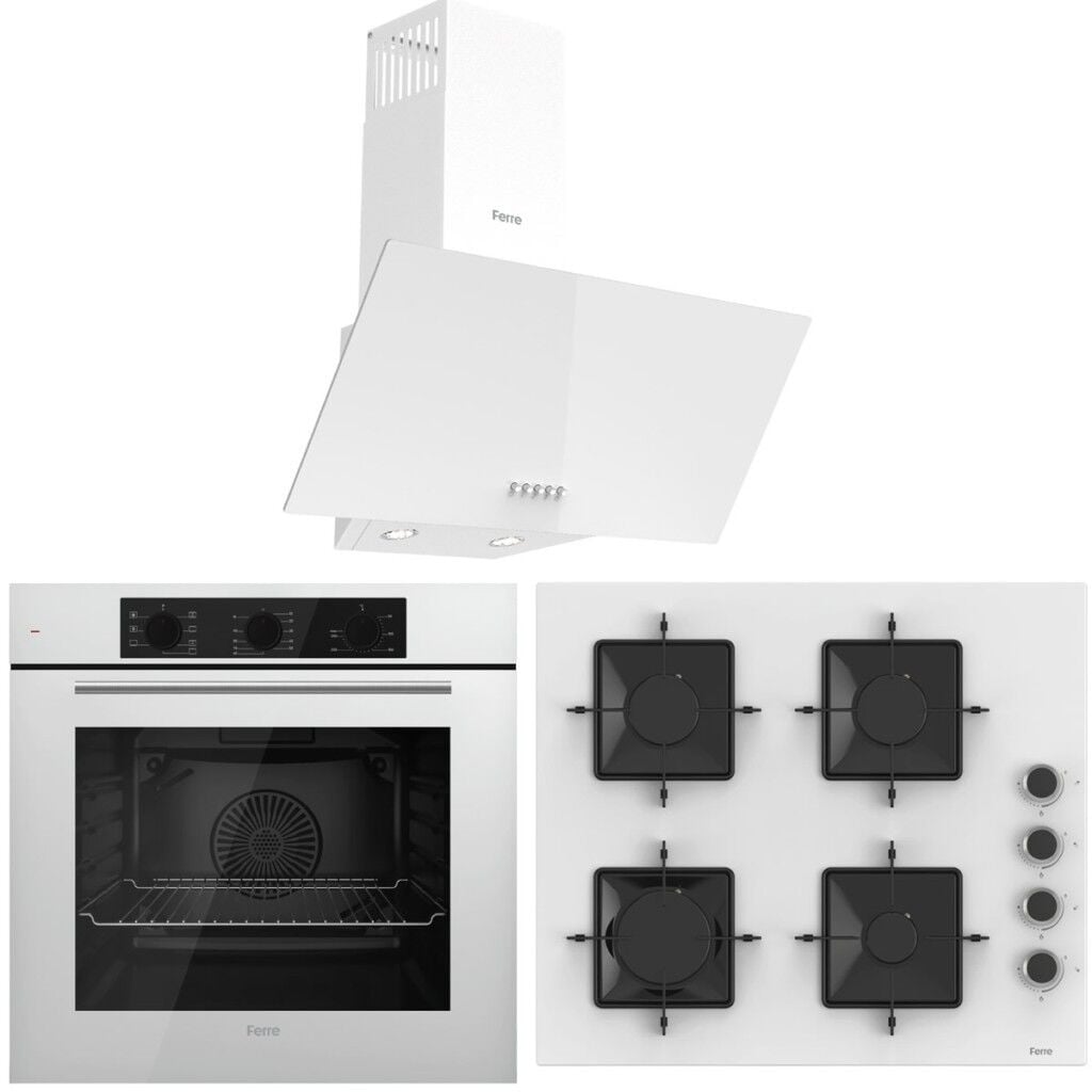 Ferre FlowArt QBL62CB - SS206 - D087 7 Prog. Mekanik Turbo Ankastre Set - Beyaz
