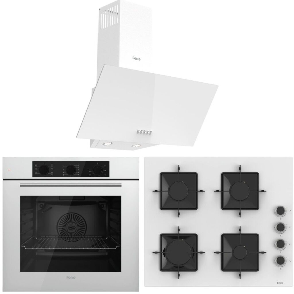 Ferre FlowArt QBL62CB - SS206 - D087 7 Prog. Mekanik Turbo Ankastre Set - Beyaz