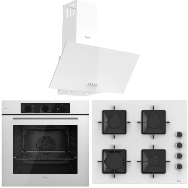 Ferre FlowArt QBL62CB - SS206 - D087 7 Prog. Mekanik Turbo Ankastre Set - Beyaz