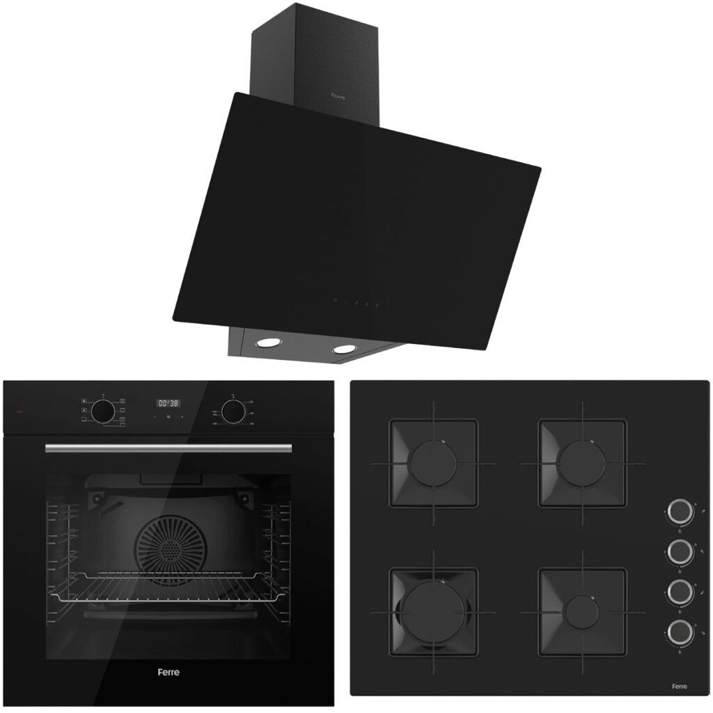 Ferre FlowArt QBL63CS-SS205-D077 7 Prog. Dijital Turbo Ankastre Set - Siyah
