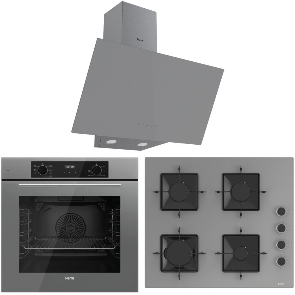 Ferre FlowArt QBL63CPR - SS208 - D079 7 Prog. Dijital Turbo Ankastre Set - Gri