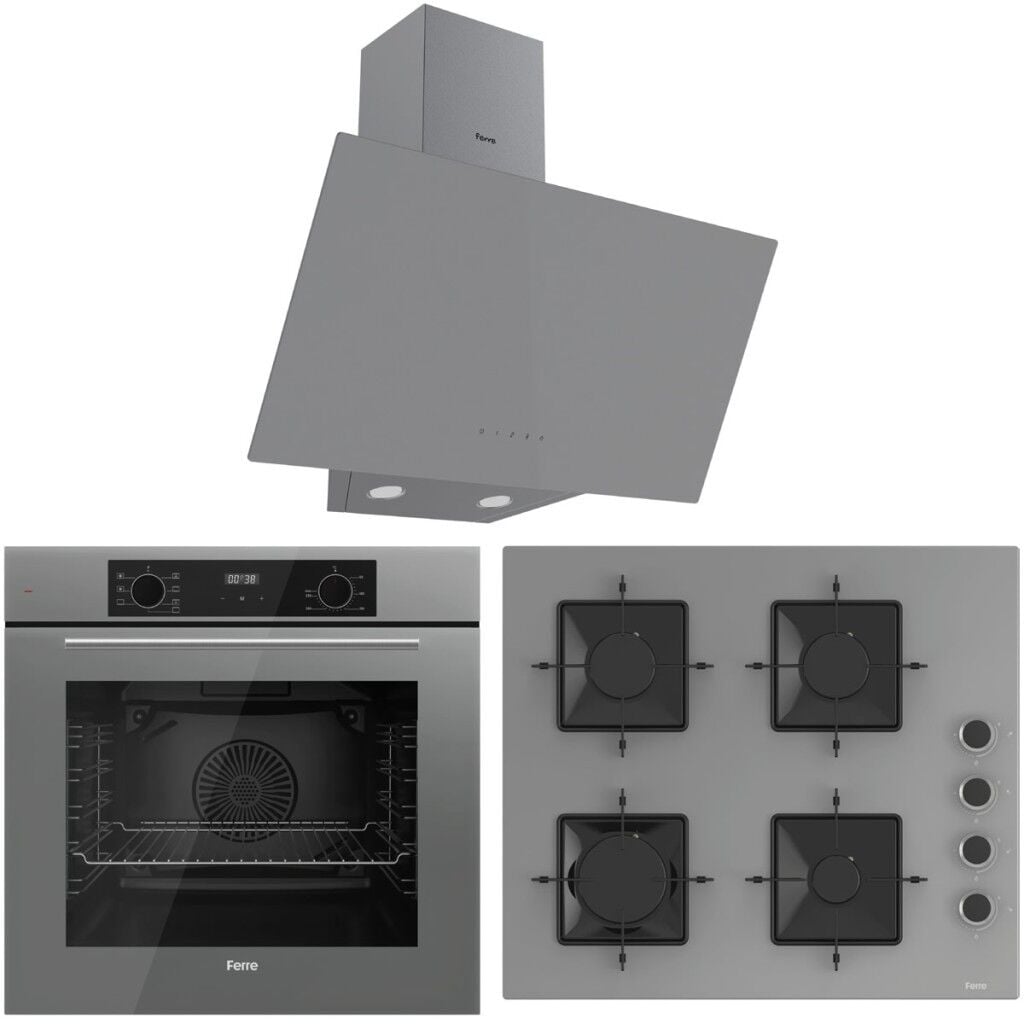 Ferre FlowArt QBL63CPR - SS208 - D079 7 Prog. Dijital Turbo Ankastre Set - Gri