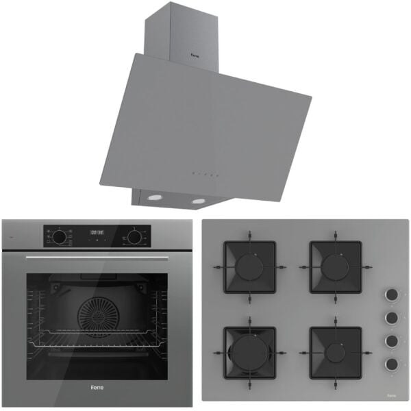 Ferre FlowArt QBL63CPR - SS208 - D079 7 Prog. Dijital Turbo Ankastre Set - Gri