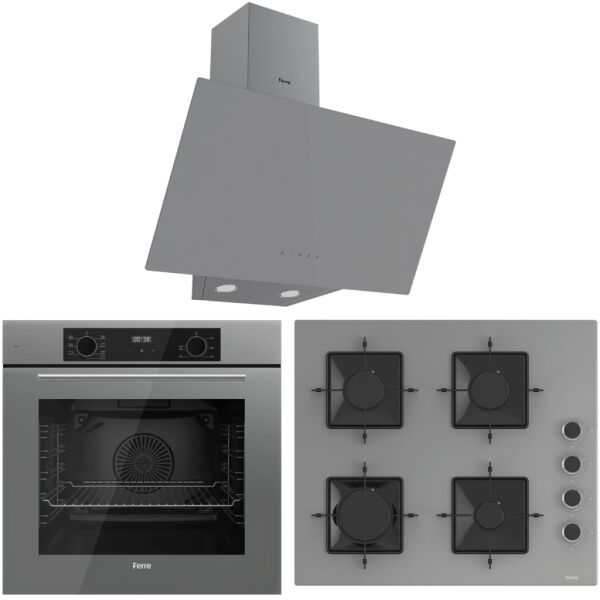 Ferre FlowArt QBL63CPR - SS208 - D079 7 Prog. Dijital Turbo Ankastre Set - Gri