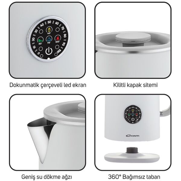 Conti CK-300 Therma 1.7 Litre 1500 W Dijital Kettle - Beyaz
