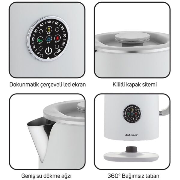 Conti CK-300 Therma 1.7 Litre 1500 W Dijital Kettle - Beyaz