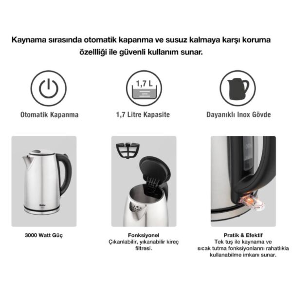 Fakir Viata 1,7 Litre 3000 W Paslanmaz Çelik Kettle