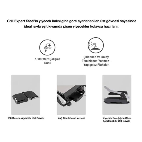 Fakir Grill Expert Steel 1800W Tost ve Izgara Makinesi