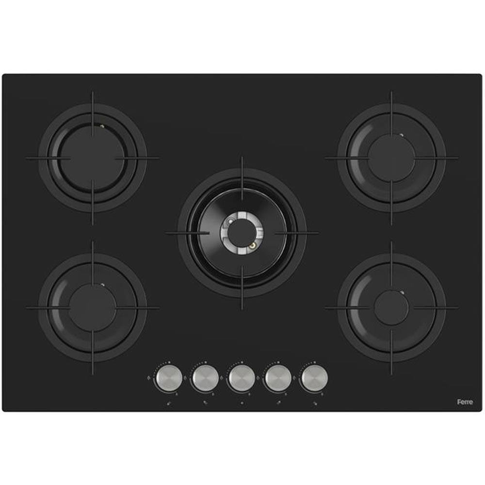 Ferre RS035 75 Cm. 5 Gözlü Woklu Ankastre Cam Ocak - Siyah