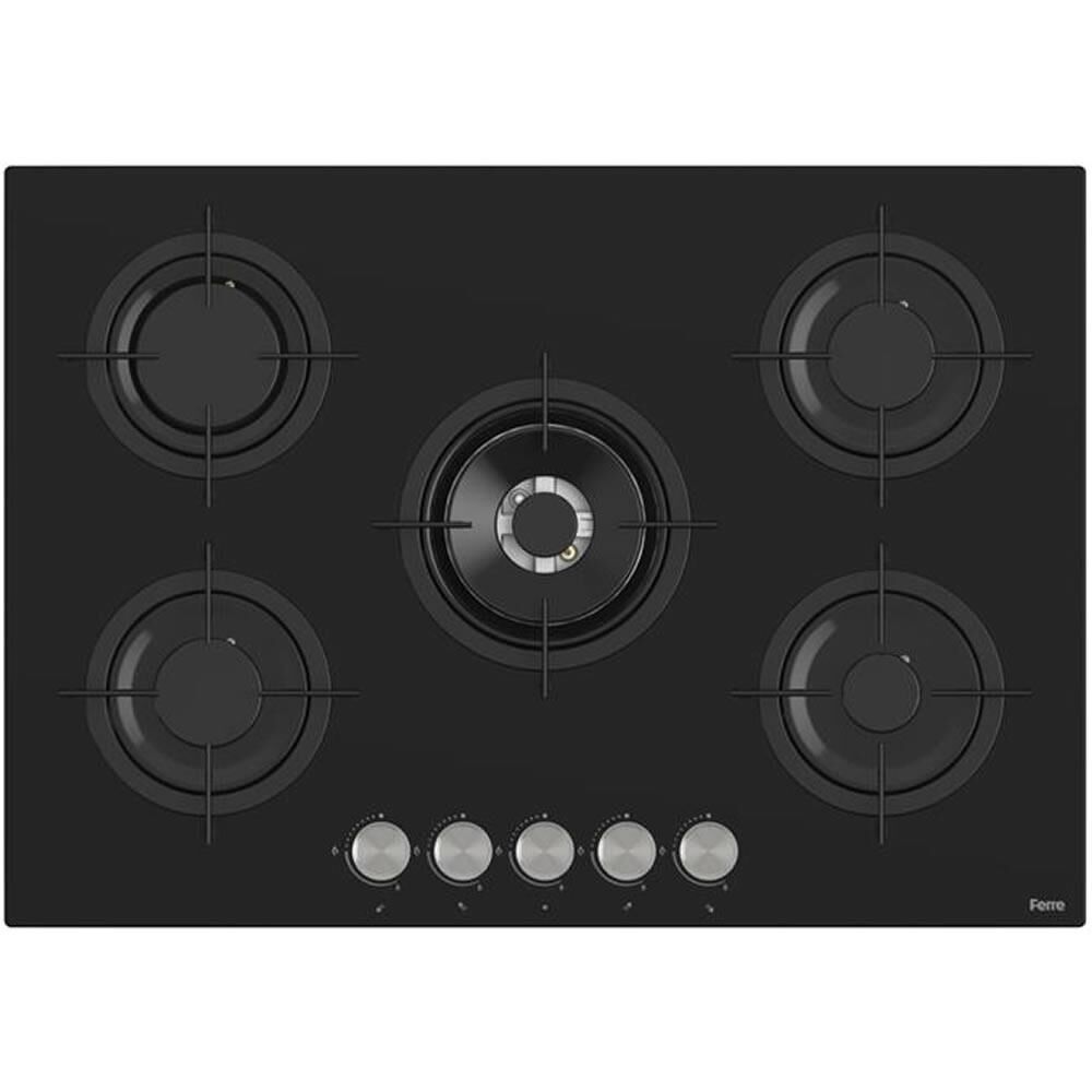 Ferre RS035 75 Cm. 5 Gözlü Woklu Ankastre Cam Ocak - Siyah