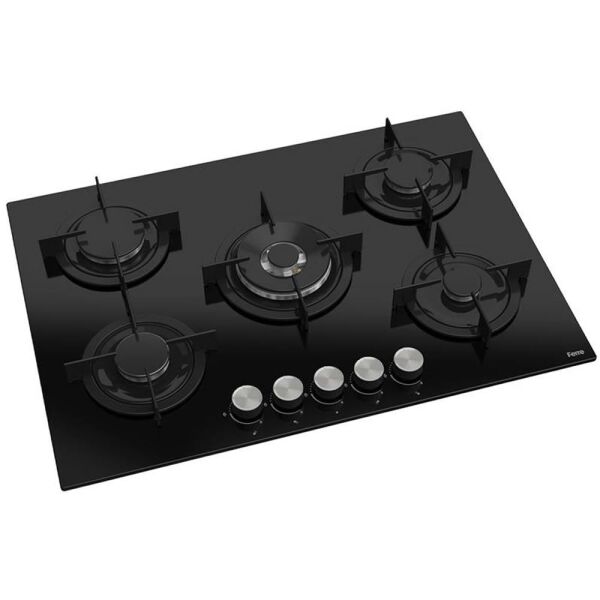Ferre RS035 75 Cm. 5 Gözlü Woklu Ankastre Cam Ocak - Siyah