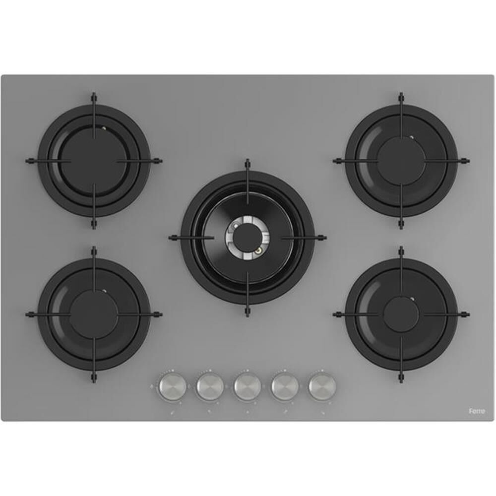 Ferre RS038 75 Cm. 5 Gözlü Woklu Ankastre Cam Ocak - Gri