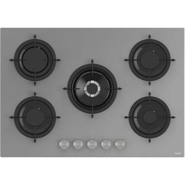 Ferre RS038 75 Cm. 5 Gözlü Woklu Ankastre Cam Ocak - Gri