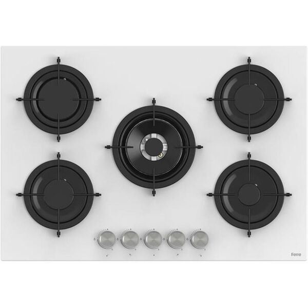 Ferre RS036 75 Cm. 5 Gözlü Woklu Ankastre Cam Ocak - Beyaz
