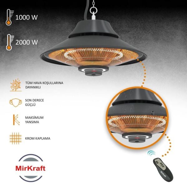 MirKraft Elirg RC 2000W Kumandalı, Led Aydınlatmalı Tavan Tipi Isıtıcı