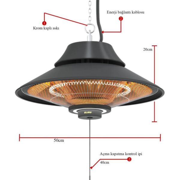 MirKraft Elirg Light 2000W Led Aydınlatmalı Tavan Tipi Isıtıcı