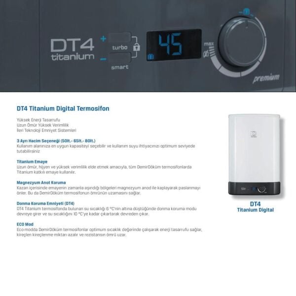 DemirDöküm DT4 Titanium Kazan 65 Litre Dijital Termosifon