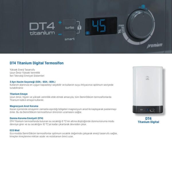DemirDöküm DT4 Titanium Kazan 65 Litre Dijital Termosifon