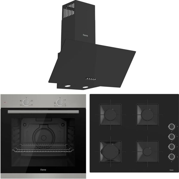 Ferre XE61MDV - SS205 - D086 4 Prog. Mekanik Statik XL 78 Litre Ankastre Set - İnox/Siyah