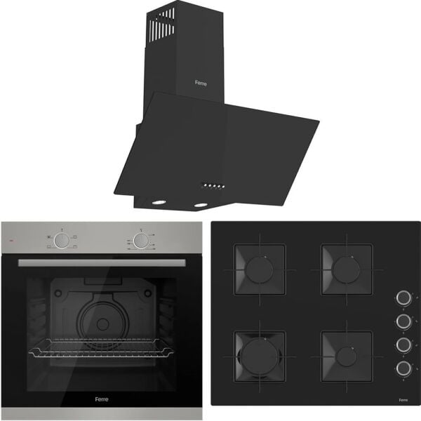 Ferre XE61MDV - SS205 - D086 4 Prog. Mekanik Statik XL 78 Litre Ankastre Set - İnox/Siyah