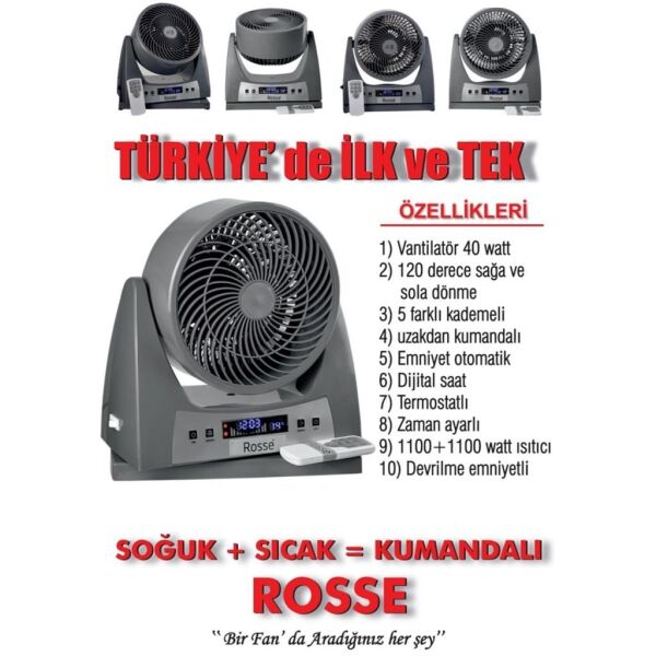 Rosse RSS 1026 Sıcak & Soğuk Dijital Hareketli Kumandalı Fan + Vantilatör