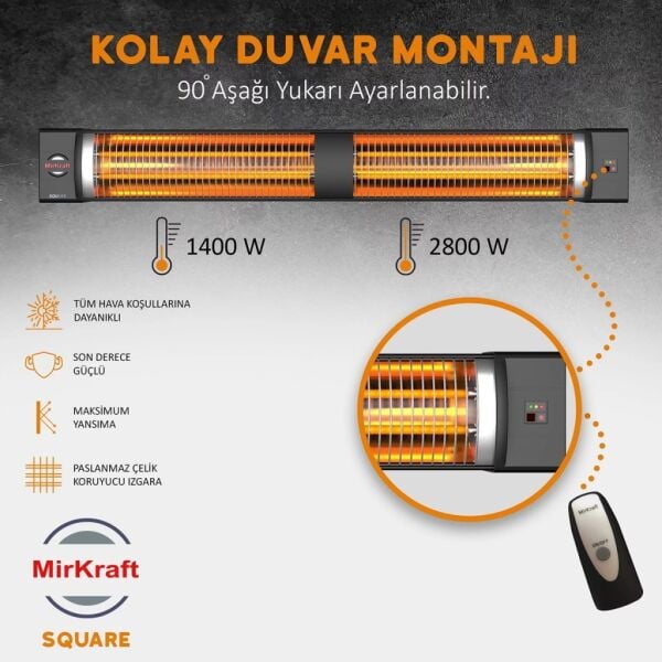 MirKraft Square 2800W Uzaktan Kumandalı Dış Mekan Infrared Isıtıcı