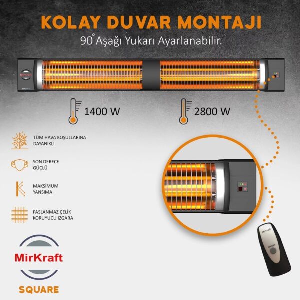 MirKraft Square 2800W Uzaktan Kumandalı Dış Mekan Infrared Isıtıcı