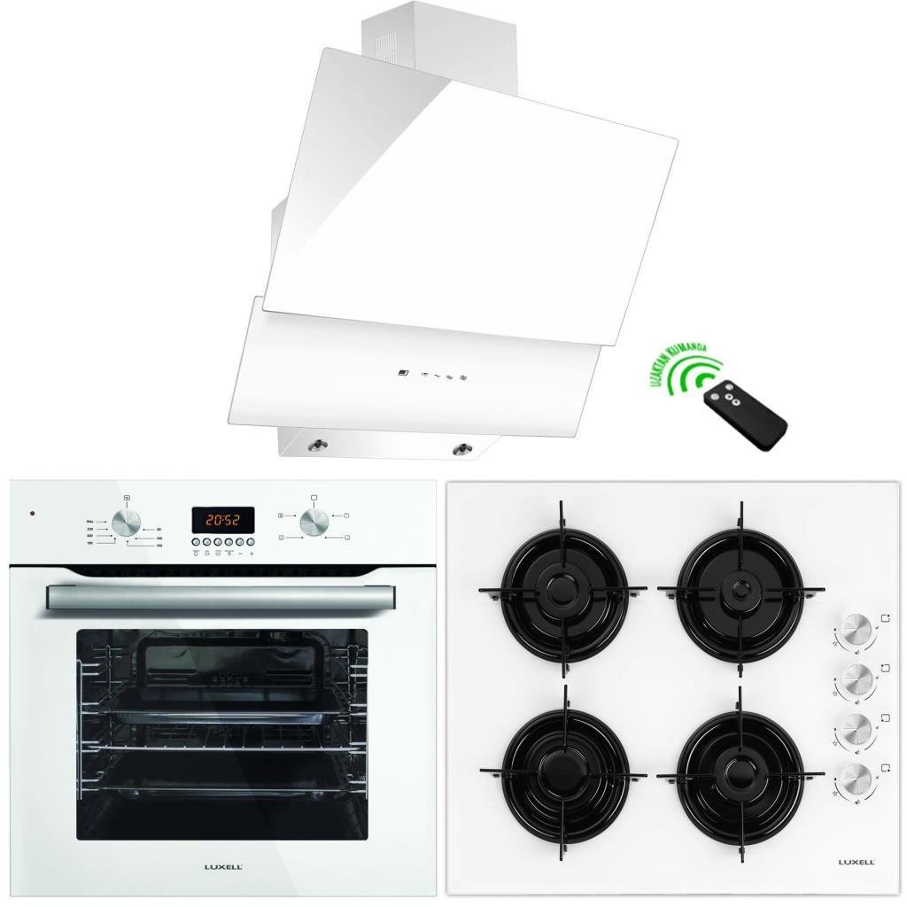 Luxell DT Beyaz Cam 4 Program Dijital Üçlü Ankastre Set