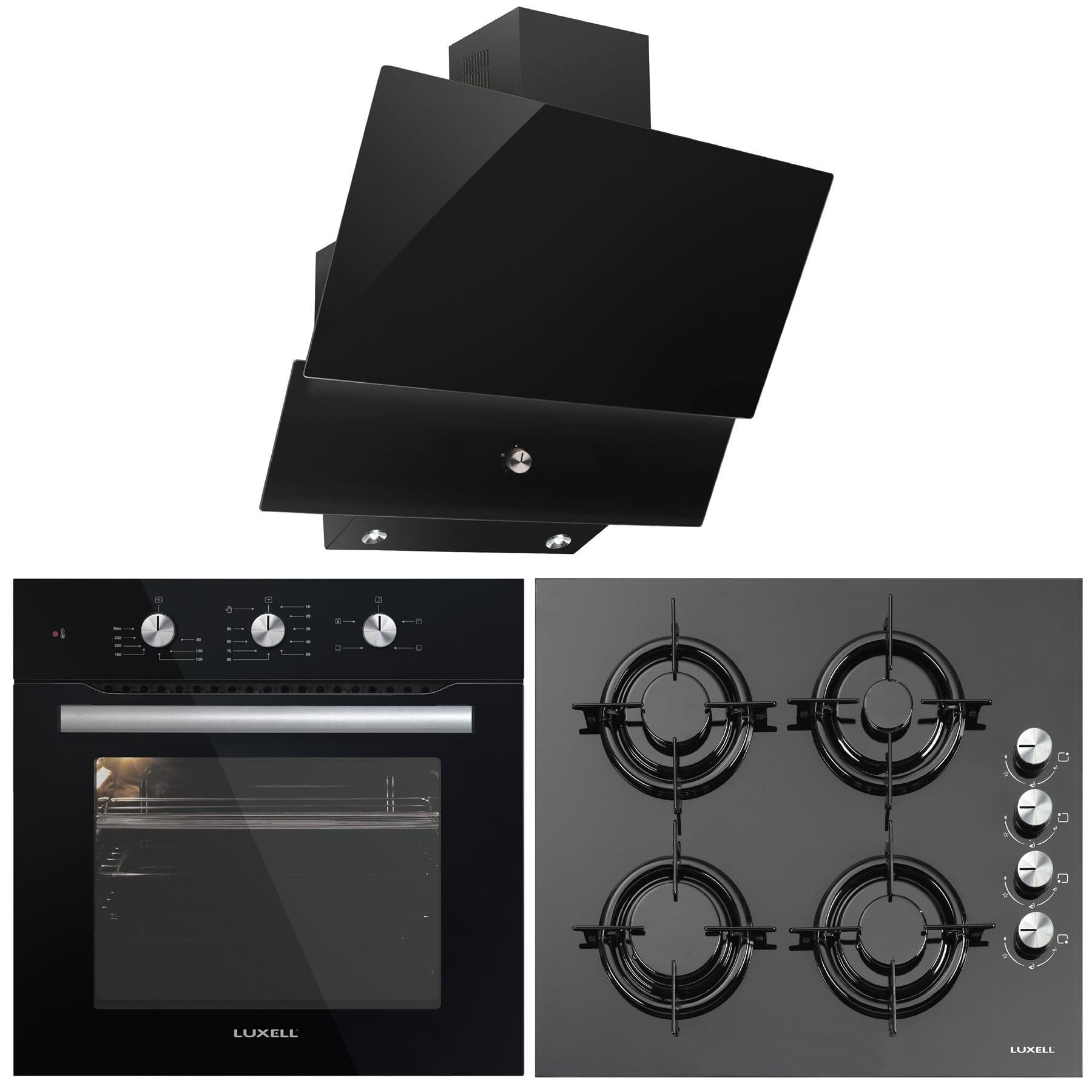 Luxell Kristal 4 Program Turbo Ankastre Siyah Cam Set