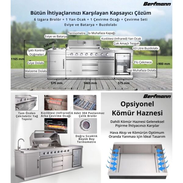 Berfmann BRGG-275S 6+2 Barbekü ve Buzdolaplı Paslanmaz Çelik Outdoor Mutfak