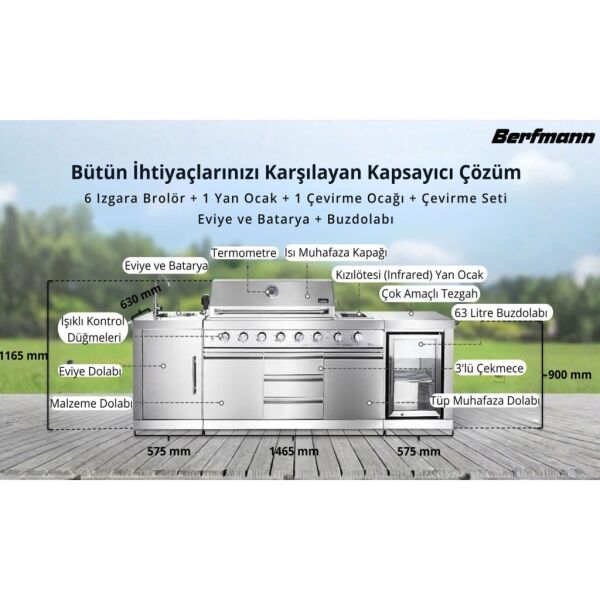 Berfmann BDGG-275S 6+2 Barbekülü Paslanmaz Çelik Outdoor Mutfak