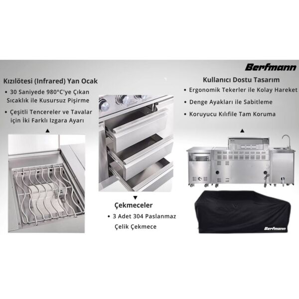 Berfmann BDGG-275S 6+2 Barbekülü Paslanmaz Çelik Outdoor Mutfak