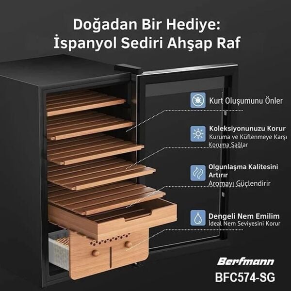 Berfmann BFC574-SG Humidor 574 Puro Kapasiteli Elektronik Puro Dolabı