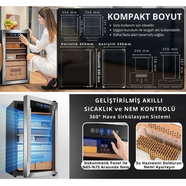Berfmann BFC574-SG Humidor 574 Puro Kapasiteli Elektronik Puro Dolabı
