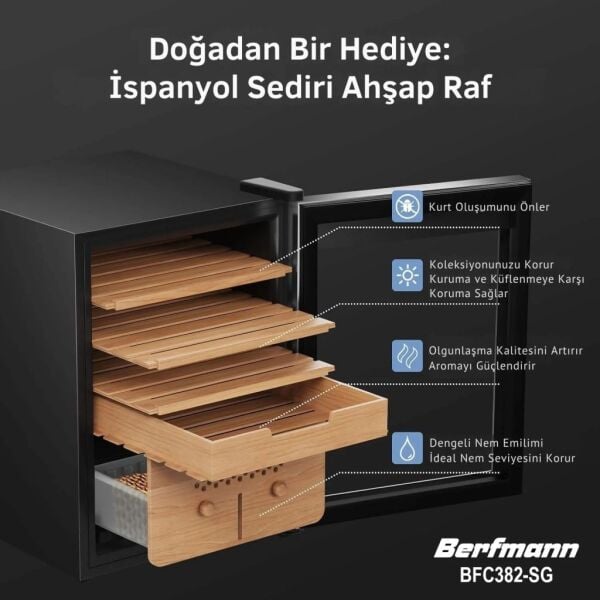 Berfmann BFC382-SG Humidor 382 Puro Kapasiteli Elektronik Puro Dolabı