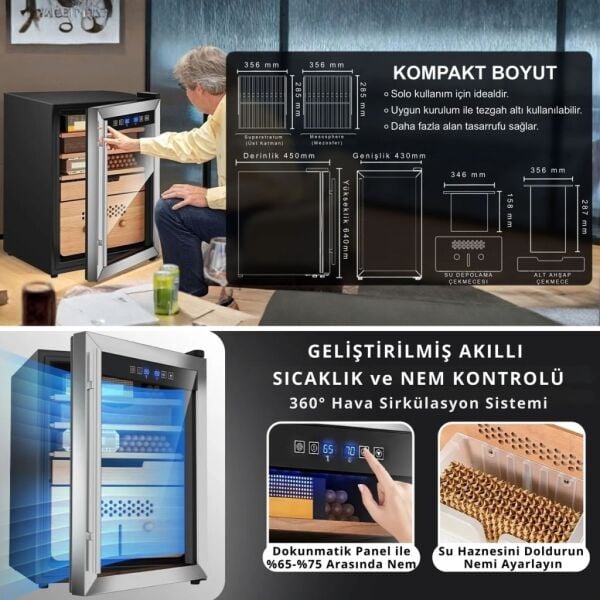 Berfmann BFC382-SG Humidor 382 Puro Kapasiteli Elektronik Puro Dolabı