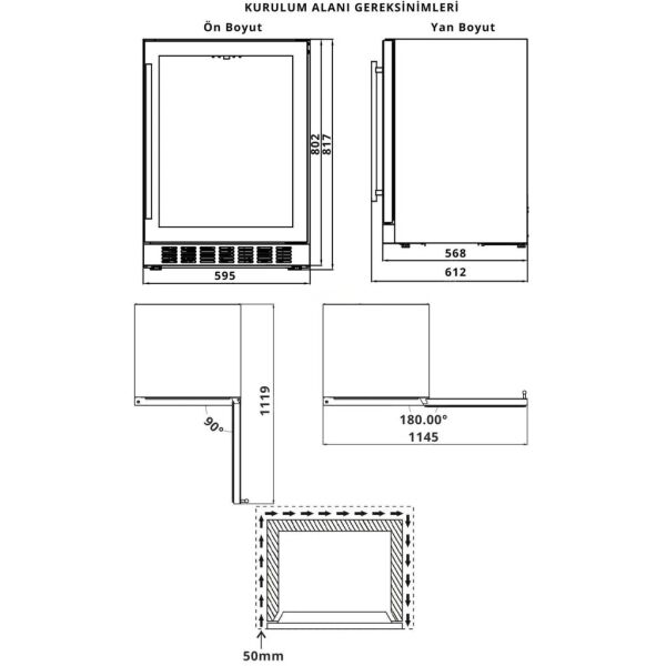 Berfmann BUW46-BG2 Çift Bölmeli 46 Şişe Kapasiteli Ankastre Şarap Dolabı