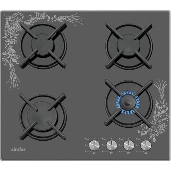 Simfer 3037 Desenli Siyah Cam Set Üstü Ocak (Doğalgaz Uyumlu)