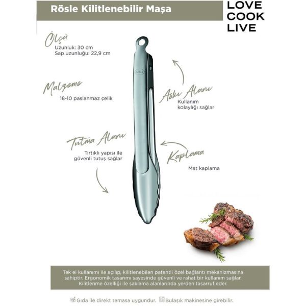 Rösle 12916 Paslanmaz Çelik Kilitlenebilir Maşa 30 Cm.