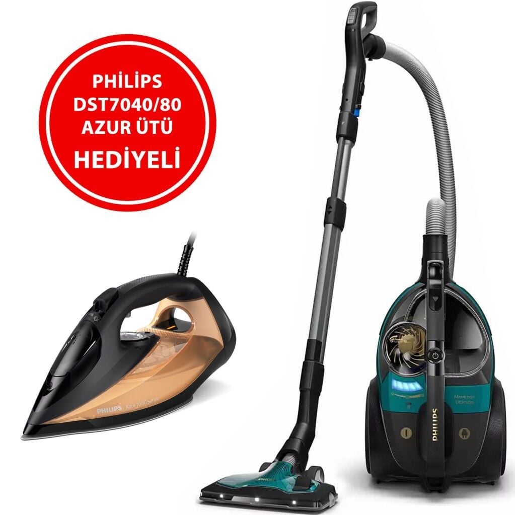 Philips XB9185/07 Marathon Torbasız Süpürge + DST7040/80 Ütü Hediyeli