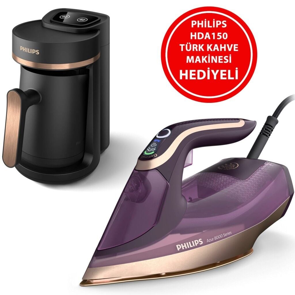 Philips DST8040/30 Azur 3000 W Buharlı Ütü + HDA150 Kahve Makinesi Hediyeli