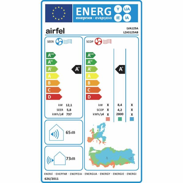 Airfel LVA125A 42.000 Btu A+ Enerji R32 Gaz İnverter Salon Tipi Klima